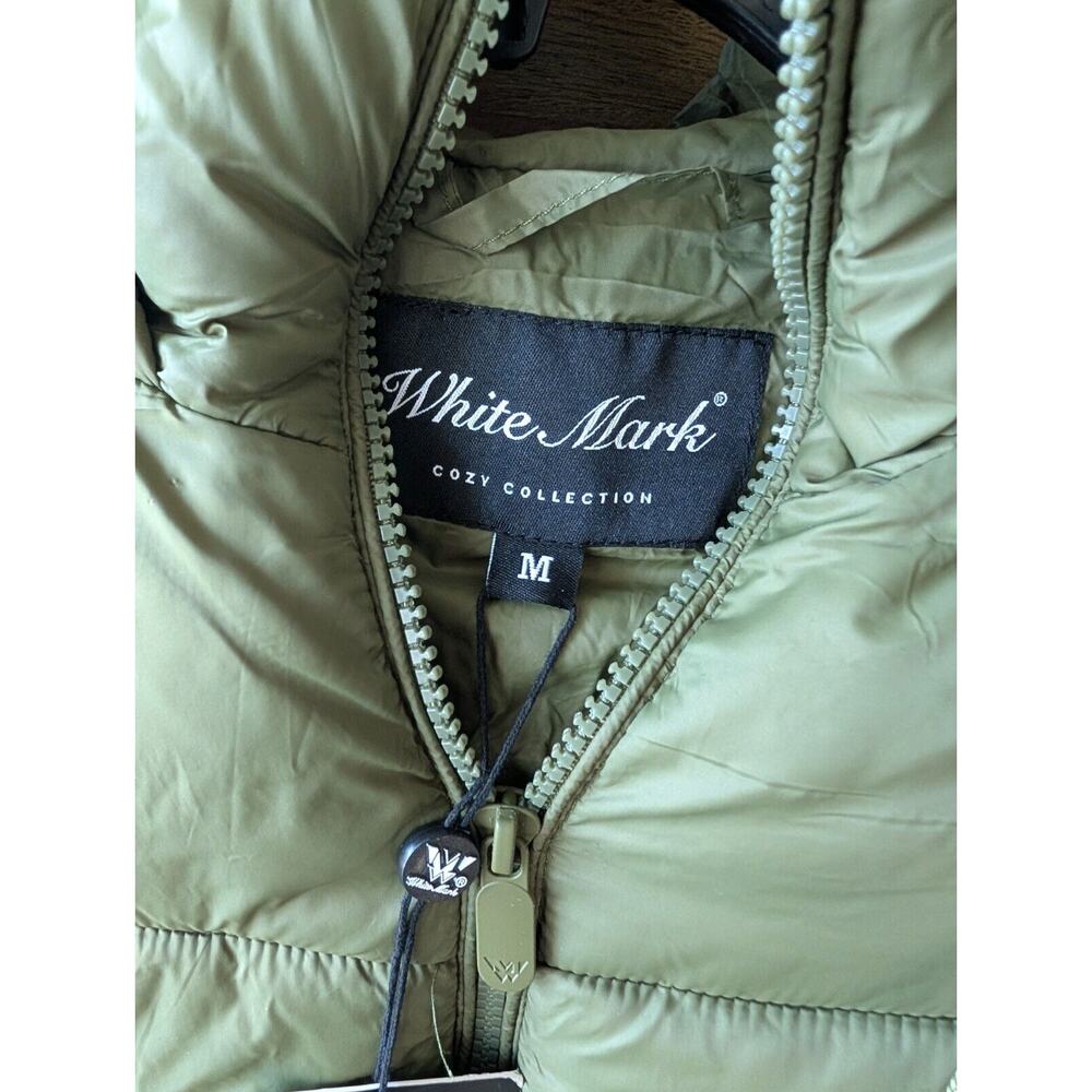 NWT WHITE MARK Quilted Bomber Jacket Women’s M – Olive Green Fleece Lined Zip - Picture 3 of 4